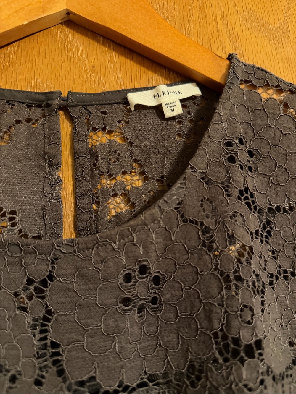 Pleione Charcoal Floral Lace Short Sleeve Top
